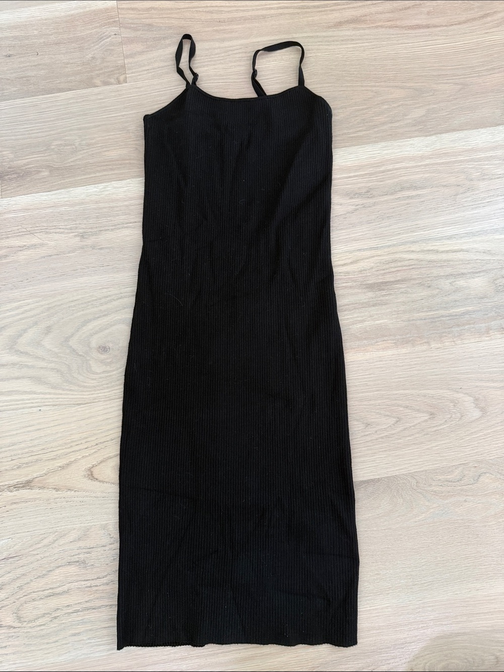 Wilfred Aritzia Black Ribbed Knit Midi Slip Dress Size Large